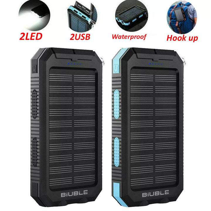 Solar Power Bank Waterproof 2USB LED Battery Charger For Cell Phone 1O000000mAh