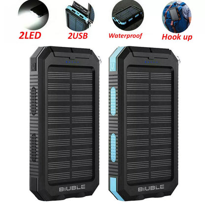 Solar Power Bank Waterproof 2USB LED Battery Charger For Cell Phone 1O000000mAh