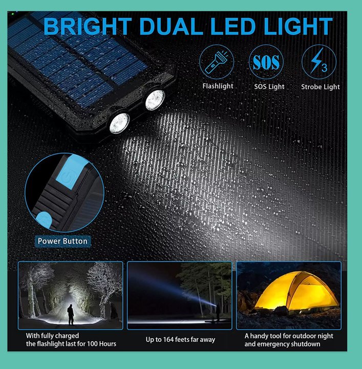 Solar Power Bank Waterproof 2USB LED Battery Charger For Cell Phone 1O000000mAh