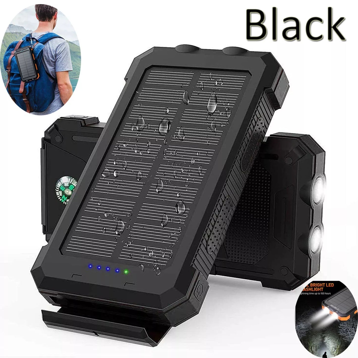 Solar Power Bank Waterproof 2USB LED Battery Charger For Cell Phone 1O000000mAh