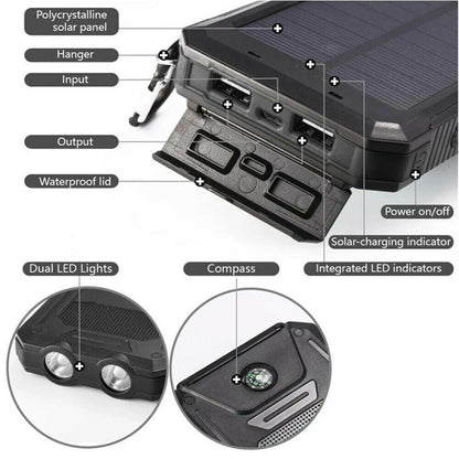 Solar Power Bank Waterproof 2USB LED Battery Charger For Cell Phone 1O000000mAh